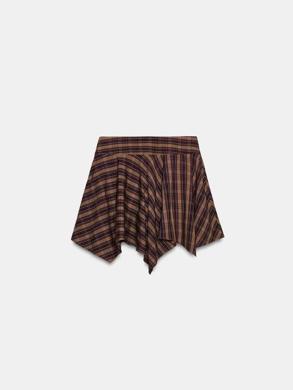 BNWT Zara Brown Plaid Asymmetrical Fairy Hem Mini Skirt
